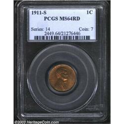 1911-S 1C MS64 Red PCGS.
