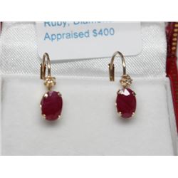 #79 10K GOLD RUBY AND DIAMOND EARRINGS RETAIL $400