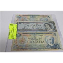 1972 1954 1972 CANADIAN 5 DOLLAR BILLS X3