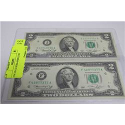 1976 USA 2 DOLLAR BILLS X2