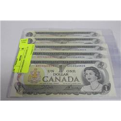 1973 CANADIAN 1 DOLLAR BILL X5