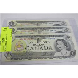 1973 CANADIAN 1 DOLLAR BILLS X3
