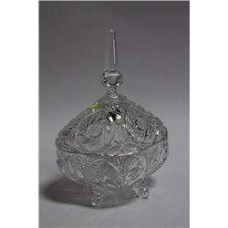 LIDDED PINWHEEL CRYSTAL FOOTED CANDY DISH