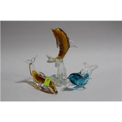 SET OF 3 ART GLASS DOLPHINS