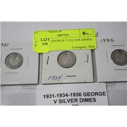 1931-34-36 GEORGE V SILVER DIMES X3