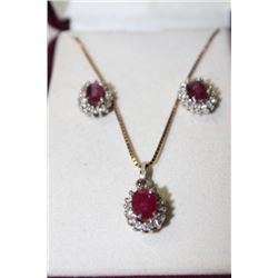 10/14KT DIAMOND AND GARNET EARRING AND PENDANT SET