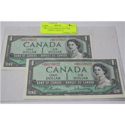 SCARCE UNC PAIR OF 1954 *B/M REPLACEMENT NOTE X2