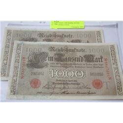 1910 GERMAN 1000 MARK NOTES WITH CONSECUTIVE