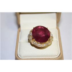 STAMPED 14KT YELLOW GOLD NATURAL RUBY & DIAMOND