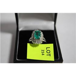 #52 PLATINUM 900 EMERALD 1.53CT 22 SIDE DIAMONDS