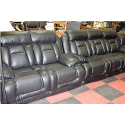 NEW BLACK LEATHER RECLINING SOFA AND LOVESEAT