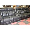 Image 1 : NEW BLACK LEATHER RECLINING SOFA AND LOVESEAT
