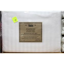 NEW QU SIZE WHITE 400 THREAD COUNT DUVET SET