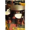 Image 1 : WOOD BAR TABLE W 4 FABRIC SWIVEL STOOLS*