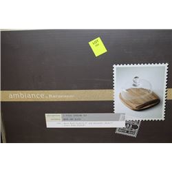 AMBIENCE 3 PC WOOD AND GLASS SERVING SET