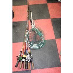 BUNDLE OF 8 ASSORTED FISHING RODS WITH REELS &