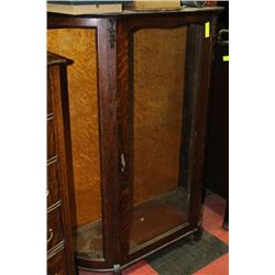 ANTIQUE OAK DISPLAY ABINET NEEDS SIDE GLASS