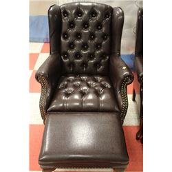 NEW BROWN LEATHER WING BACK PARLOUR CHAIR W