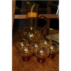 7 PC AMBER DECANTER SET