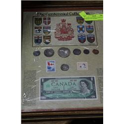 FRAMED CANADA CENTENNIAL CURRENCY COLLECTION,