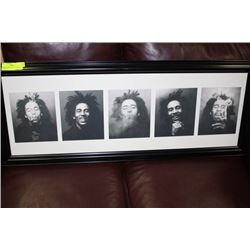 5 HEADSHOT PICTURES OF BOB MARLEY, FRAMED