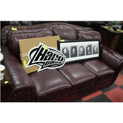 BURGUNDY LEATHER NAIL-HEAD SOFA