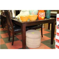 WOODTONE TABLE W 2 WOOD AND BLACK LEATHERETTE