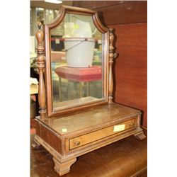 VINTAGE WOOD DRESSER TOP JEWELLERY BOX W/ MIRROR