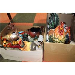 2 BOXES OF ROOSTER ORNAMENTS