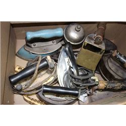 ESTATE BOX OF VINTAGE IRONS