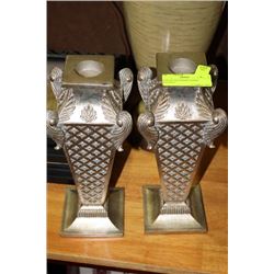 PAIR SILVER FINISH CANDLE HOLDERS