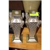Image 1 : PAIR SILVER FINISH CANDLE HOLDERS