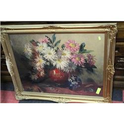 GOLD TONE FRAMED FLOWER PICTURE