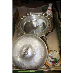 SILVERPLATED CHAFING DISH WITH LID AND GLASS