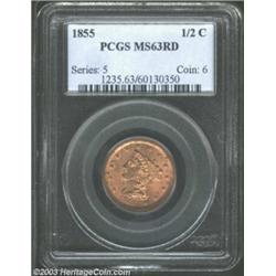 1855 1/2 C MS63 Red PCGS.