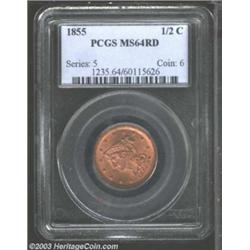 1855 1/2 C MS64 Red PCGS.