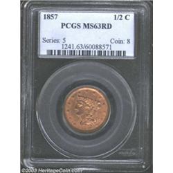 1857 1/2 C MS63 Red PCGS.