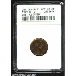 1909-S VDB 1C --Cleaned--ANACS. Unc Details, Net MS60.
