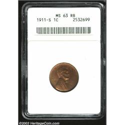 1911-S 1C MS63 Red and Brown ANACS.