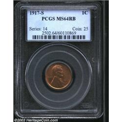 1917-S 1C MS64 Red and Brown PCGS.