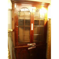 Large walnut Georgian style glazed corner cupboard with fielded panels and astral glazed doors, 7…