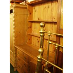 Old pine dresser comprising three drawers and cupboard, with open plate rack 72x48"…