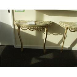 Pair of painted console tables with gilded decoration and marble top…