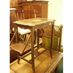 Small late 19c cake table with shaped top, inlaid with ivory and satinwood panel in the manner of…