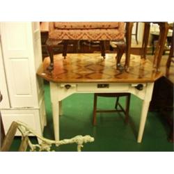19c continental pastry table with marquetry top containing ebonised rolling pin and pasta roller…