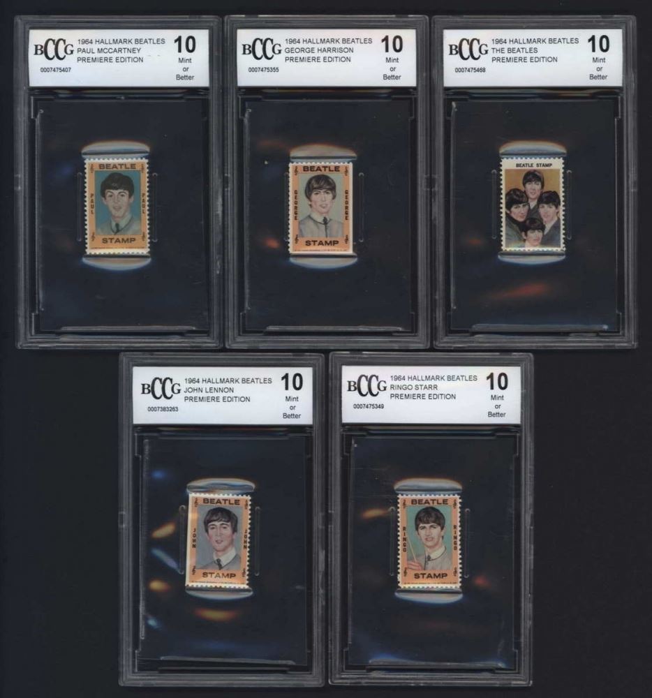 Set of (5) 1964 Hallmark Beatles Stamps (BCCG 10) with John, Paul, & Ringo Set)