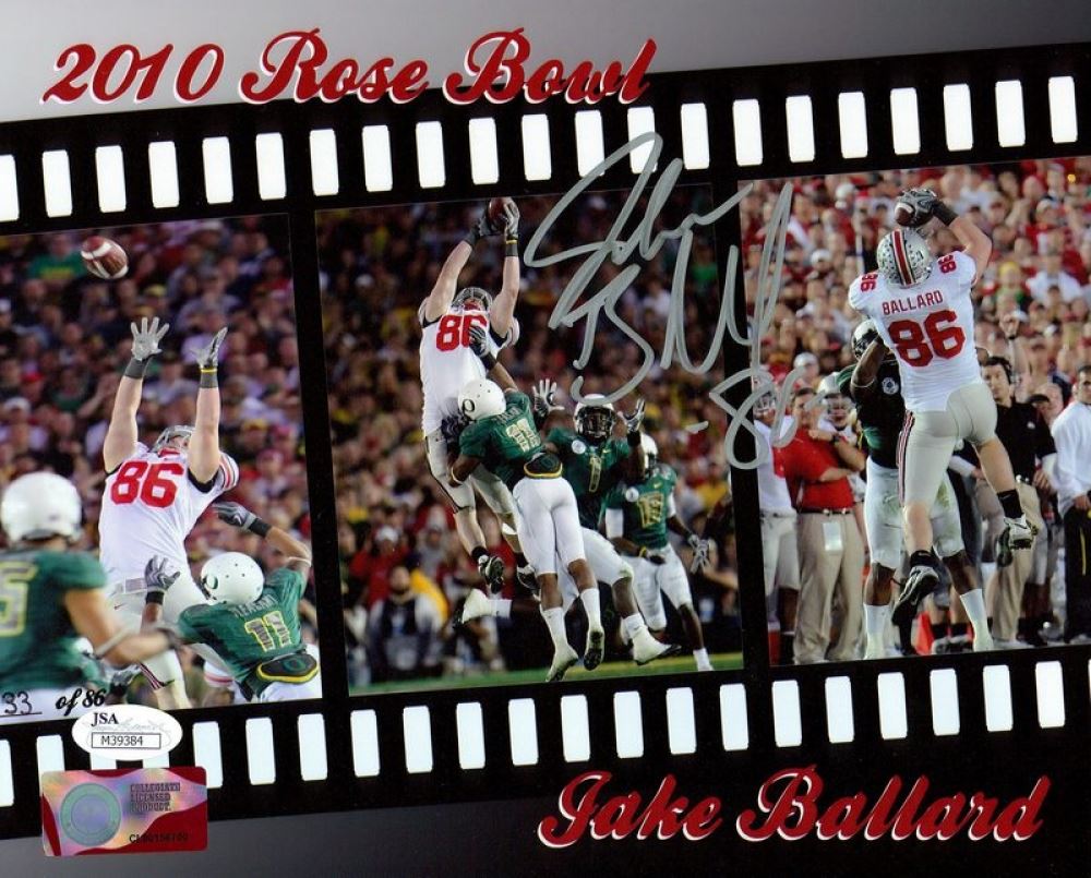 Jake Ballard Signed Ohio State 2010 Rose Bowl 8x10 Photo Jsa Coa