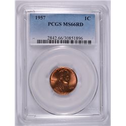 1957 LINCOLN CENT, PCGS MS-66 RED