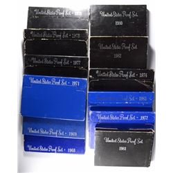 U.S. PROOF SET LOT; 1968, '69, '71, '72, '83, '74, '82, '81, '75, '77, '78, '80