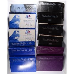 U.S. PROOF SET LOT; 1983, '88, '84, '72, '71, '82, '75, '81, '80 & 3-QTR SETS